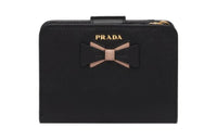 PRADA Saffiano Leather Wallet Small Size Women's Black/Light Pink