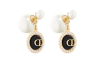 DIOR Resin Bead Metal Earrings Women's Black