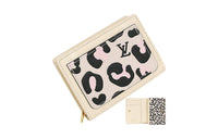 LOUIS VUITTON Embossed Leather Wallet Women's Black Patchwork Pink Leopard Print