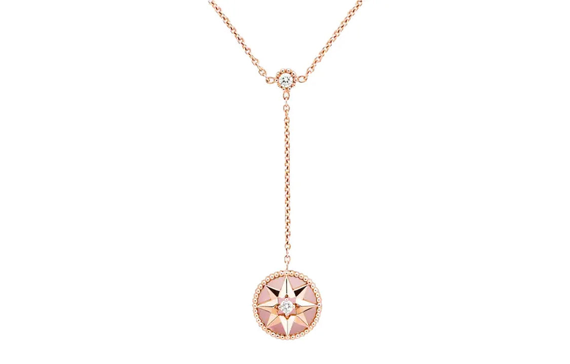 DIOR 18K Rose Gold Opal Diamond Necklaces Women's Pink