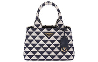 PRADA Fabric With Leather Crossbody One Shoulder Handbags Women's Blue/White