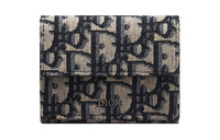 DIOR Cow Leather Card Holder Wallet Women's Beige/Black