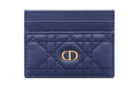 DIOR Caro Soft Cow Leather Card Clip Card Holder Women's Blue