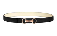 HERMES Double-Sided Smooth Buckle Leather Belts Women's Black/White Width 2.4CM