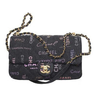 CHANEL Denim Shoulder Bag Large Size Women's Black Gold