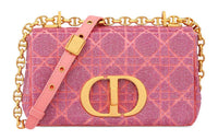 DIOR Caro Wicker Cotton Shoulder Bag Crossbody Bag Small Size Women's Pink