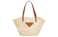 PRADA Fiber With Leather Handbag, Shoulder Bag Women's Beige/White