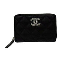 CHANEL Leather Wallet Women's Black