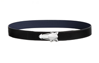 HERMES Horse Head Styling Leather Belts Men's Black/Blue Width: 3.2CM
