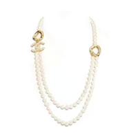 CHANEL Metal Glass Pearl Crystal Necklaces Women's Gold