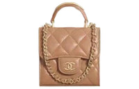 CHANEL Lambskin Handbag Shoulder Bag Women's Brown