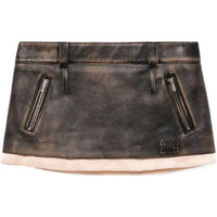 MIU MIU Leather Short Skirts Women's Brown