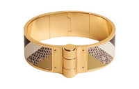 HERMES Lizard Skin Calfskin Leather Gold-Plated Bangles Women's Gold