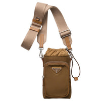 PRADA Recycled Nylon One Shoulder Crossbody Cell Phone Pouch Men's Cork Beige