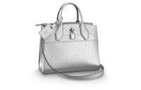 LOUIS VUITTON Steamer Ostrich Leather Small Box Shoulder Bag Crossbody Bag Handbag Small Size Women's Silver