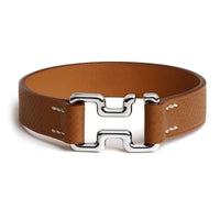 HERMES Leather Stainless Steel Bracelets Men's Brown