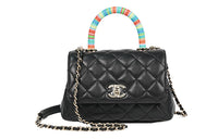CHANEL COCO Handle Goatskin Crossbody Bag Women's Black