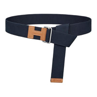 HERMES Badge Design Cow Leather Leather Belts Men's Blue Width: 4CM