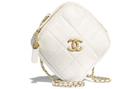 CHANEL Cow Leather Diamond Fanny Pack Small Size Unisex White