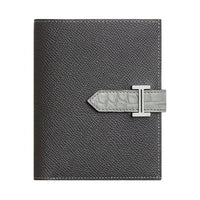 HERMES Bearn Epsom Calfskin With Crocodile Leather Accents Wallet Men's Graphite Gray