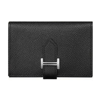 HERMES Bearn Cow Leather Wallet Women's 89 Noir Black