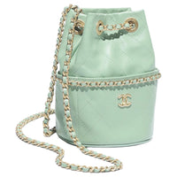 CHANEL Lambskin Handbag Shoulder Bag Women's Light Green
