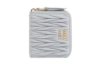 MIU MIU Matelassé Lambskin Wallet Women's Gray Blue