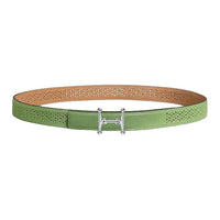 HERMES Palladium-Plated Leather Belts Unisex Green/Light Brown Width: 2.4cm