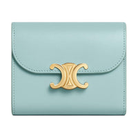 CELINE Triomphe Shiny Calfskin Wallet Small Size Women's Light Blue