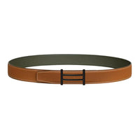 HERMES Calfskin Metal Leather Belts Men's Brown/Green Width: 3.2CM