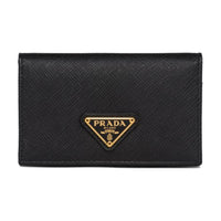 PRADA Saffiano Leather Card Holder Women's Black