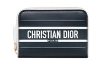 DIOR Vibe Cow Leather Card Clip Wallets Card Holders Small Size Women's Blue