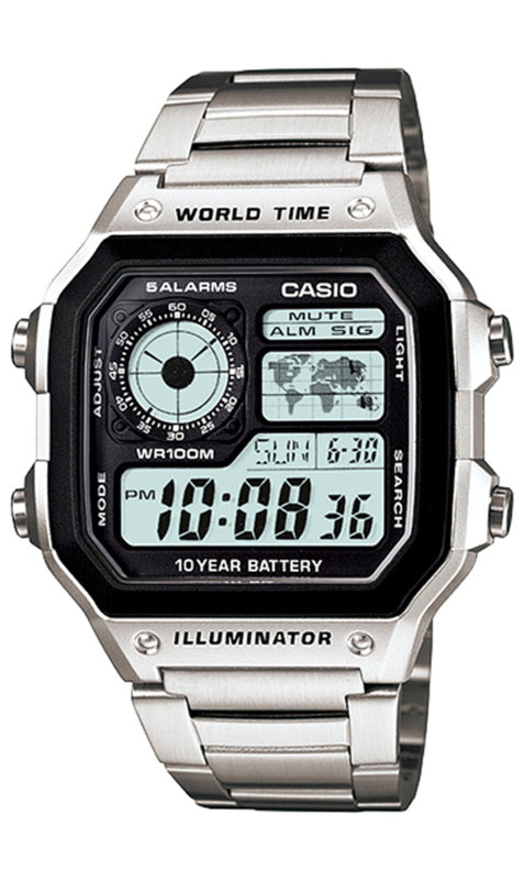 CASIO Waterproof Sports Quartz Mens Silver Analog AE-1200WHD-1AVCF