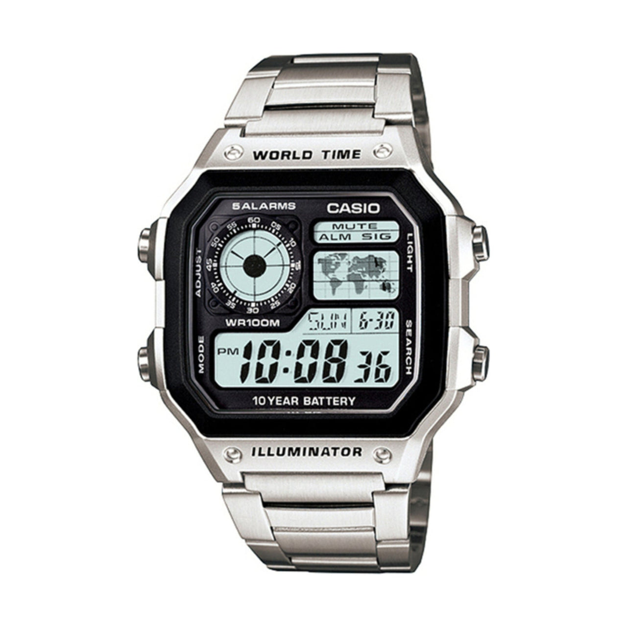 CASIO Waterproof Sports Quartz Mens Silver Analog AE-1200WHD-1AVCF