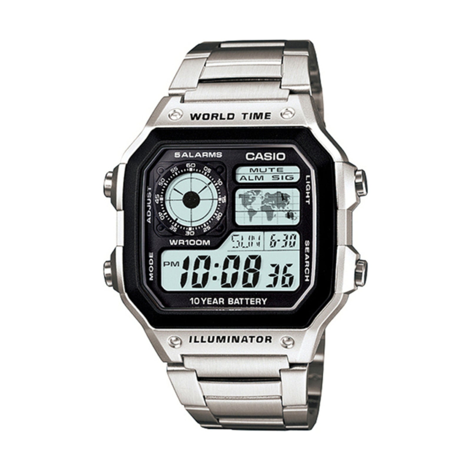 CASIO Waterproof Sports Quartz Mens Silver Analog AE-1200WHD-1AVCF