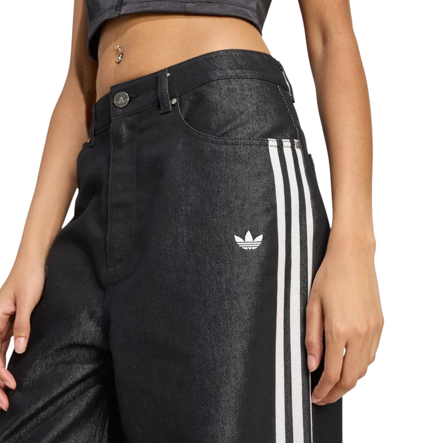 (WMNS) adidas Adilenium Season 4 Team Geist Baggy Shine Denim Pants 'Black' KE9799