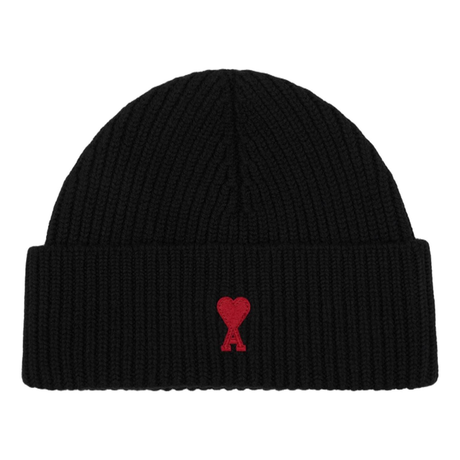 AMI FW25 Contrasted Ami De Coeur Wool Beanie 'Black' BFUHA116-018-009