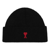 AMI FW25 Contrasted Ami De Coeur Wool Beanie 'Black' BFUHA116-018-009