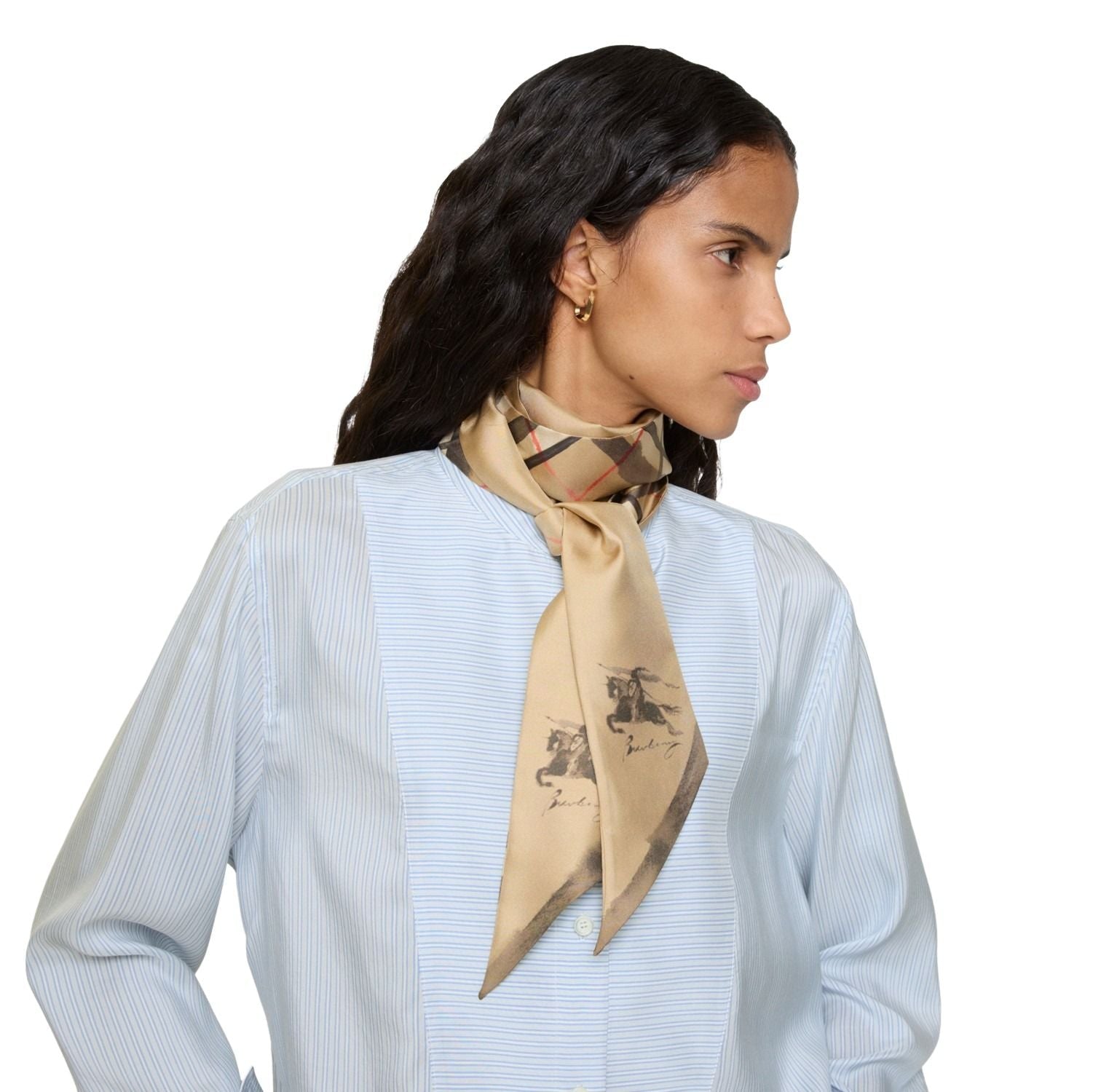 (WMNS) Burberry 26 Skinny Watercolour Check Silk Scarf 'Sand Beige' 81199601