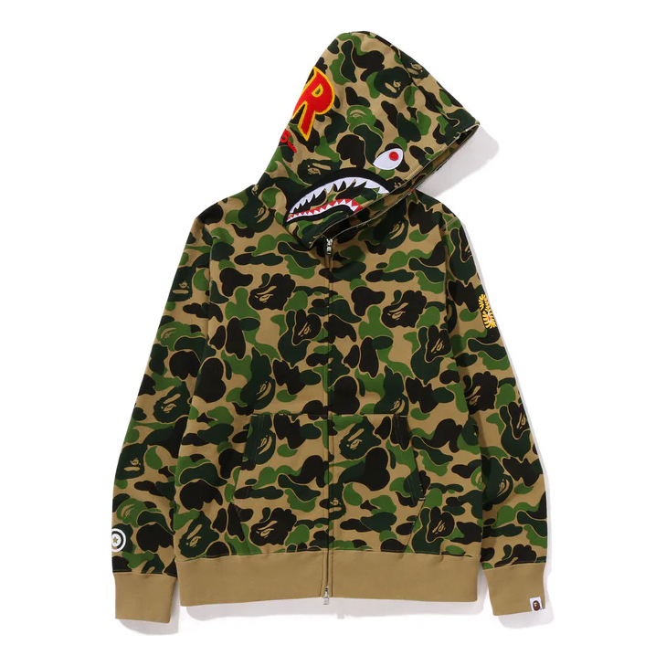A Bathing Ape Camo Shark Zip Hoodie 'Green' 001ZPK301005MGRN