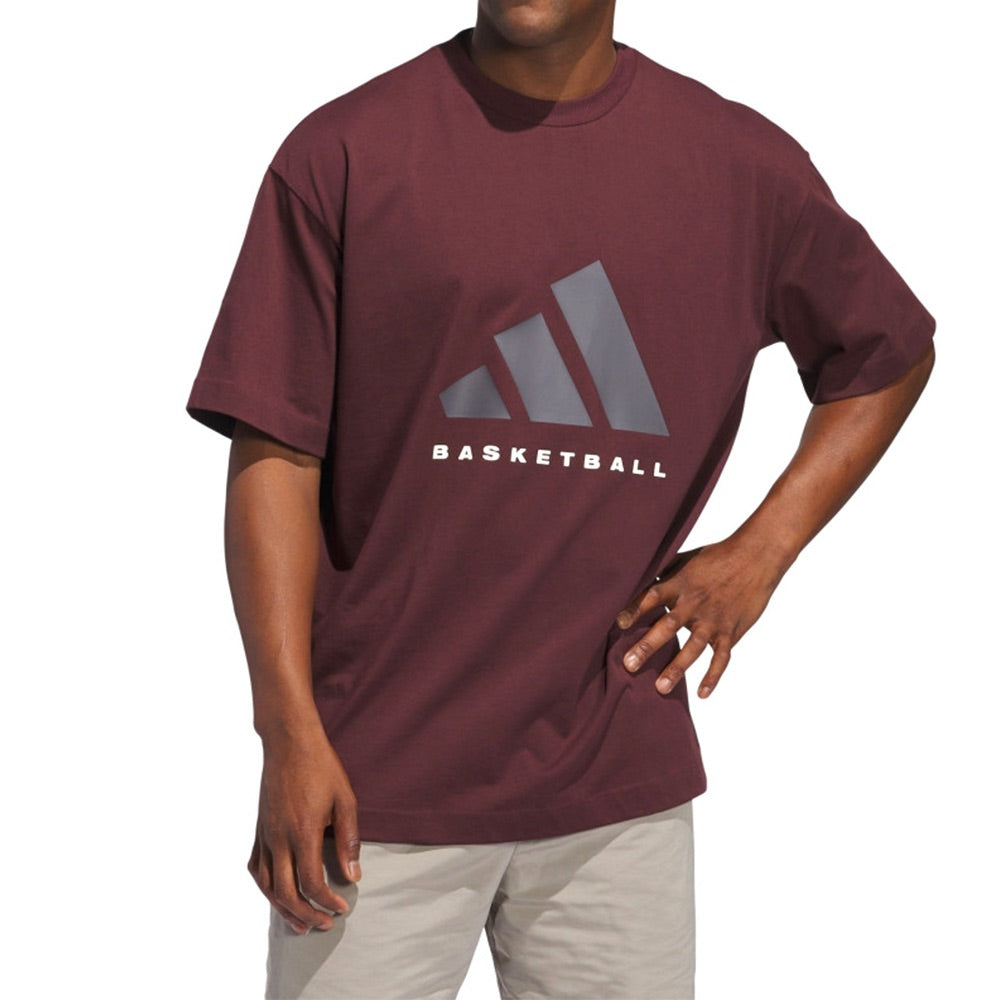 adidas Basketball T-Shirt Asia Sizing 'Burgundy' JD6128