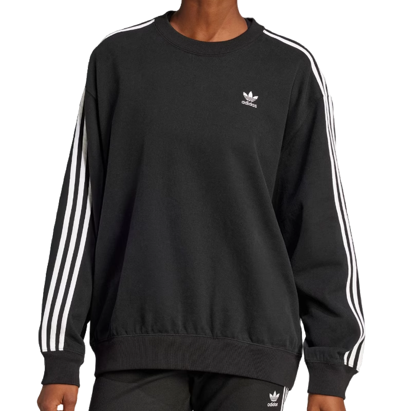 adidas 3 Stripes Long Sleeves Sweat Top Asia Sizing 'Black White' JD0891