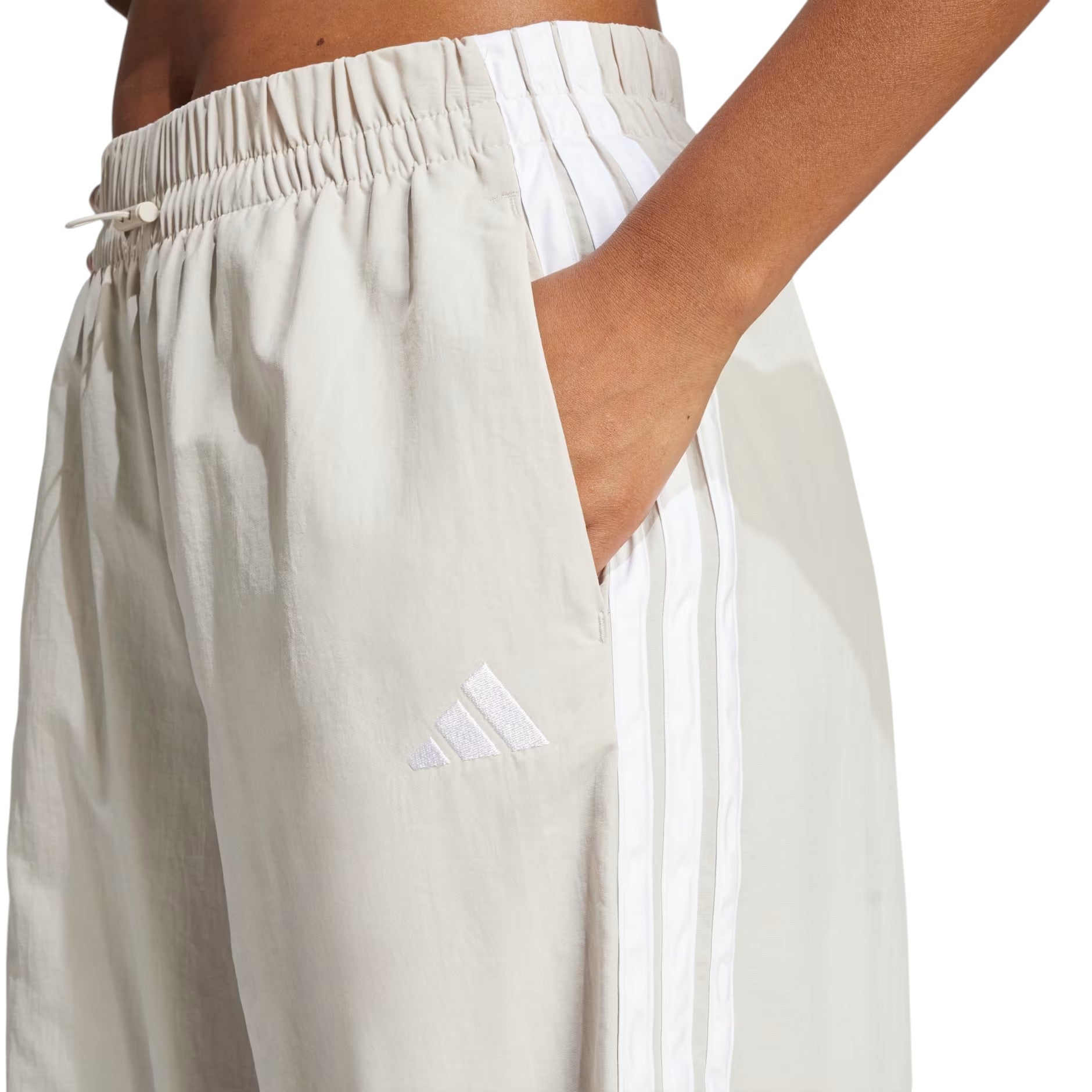 adidas Essentials 3-Stripes Lifestyle Woven Parachute Pants Asia Sizing 'Beige White' JC8168