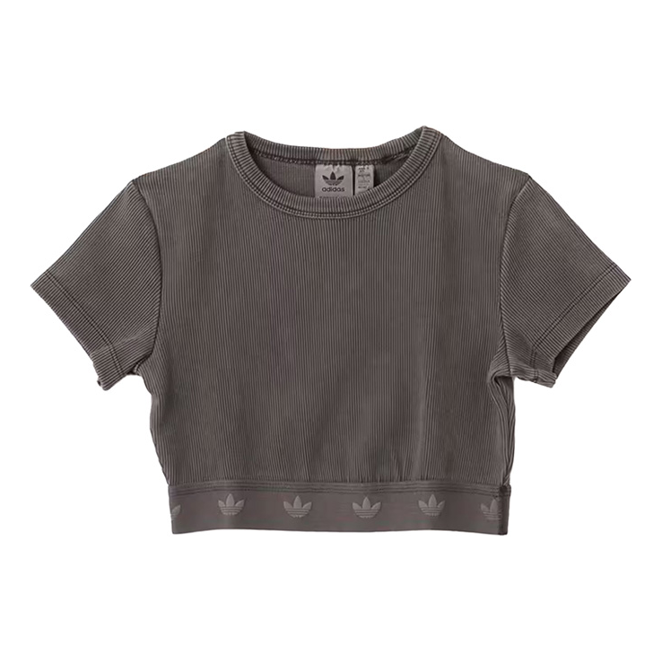 (WMNS) adidas Rib SS Top T-Shirt Asia Sizing 'Grey' JD0041