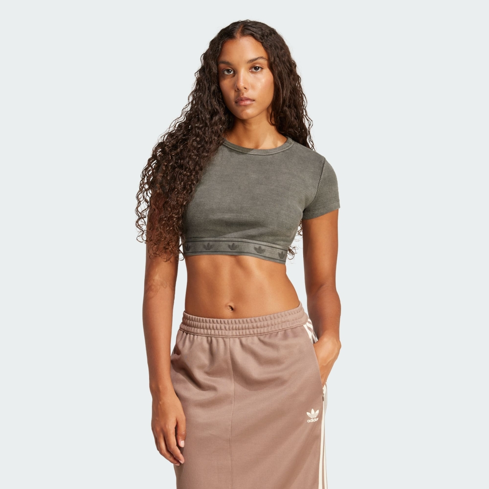 (WMNS) adidas Rib SS Top T-Shirt Asia Sizing 'Grey' JD0041