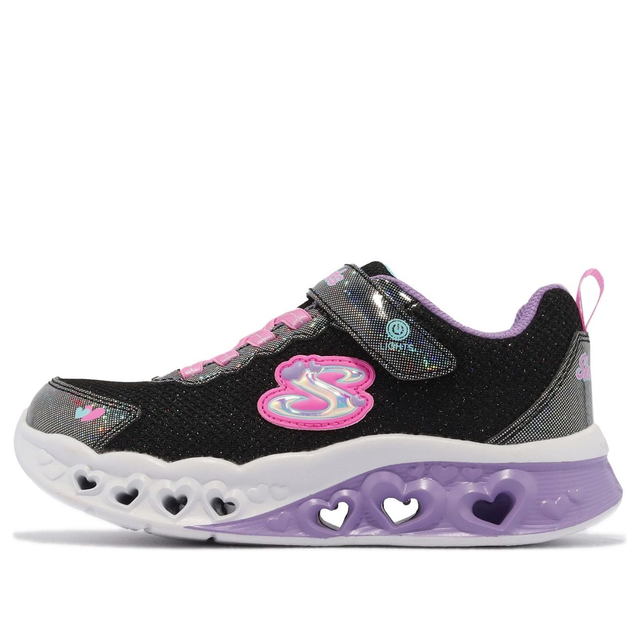 (PS) Skechers Flutter Heart Lights 'Black Purple Pink' 302317-LBKMT