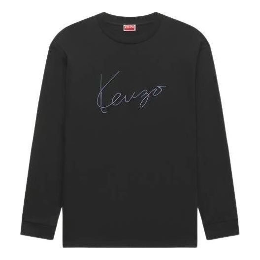 KENZO Signature Embroidered Long Sleeve T-shirt in Cotton 'Black' FG65TL3614SG.99J