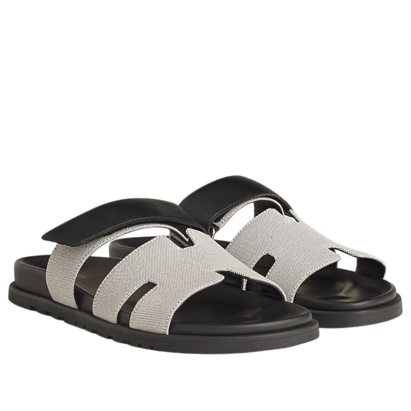 HERMES Chypre Sandals 'Black Grey Calfskin' H231819Z-H78
