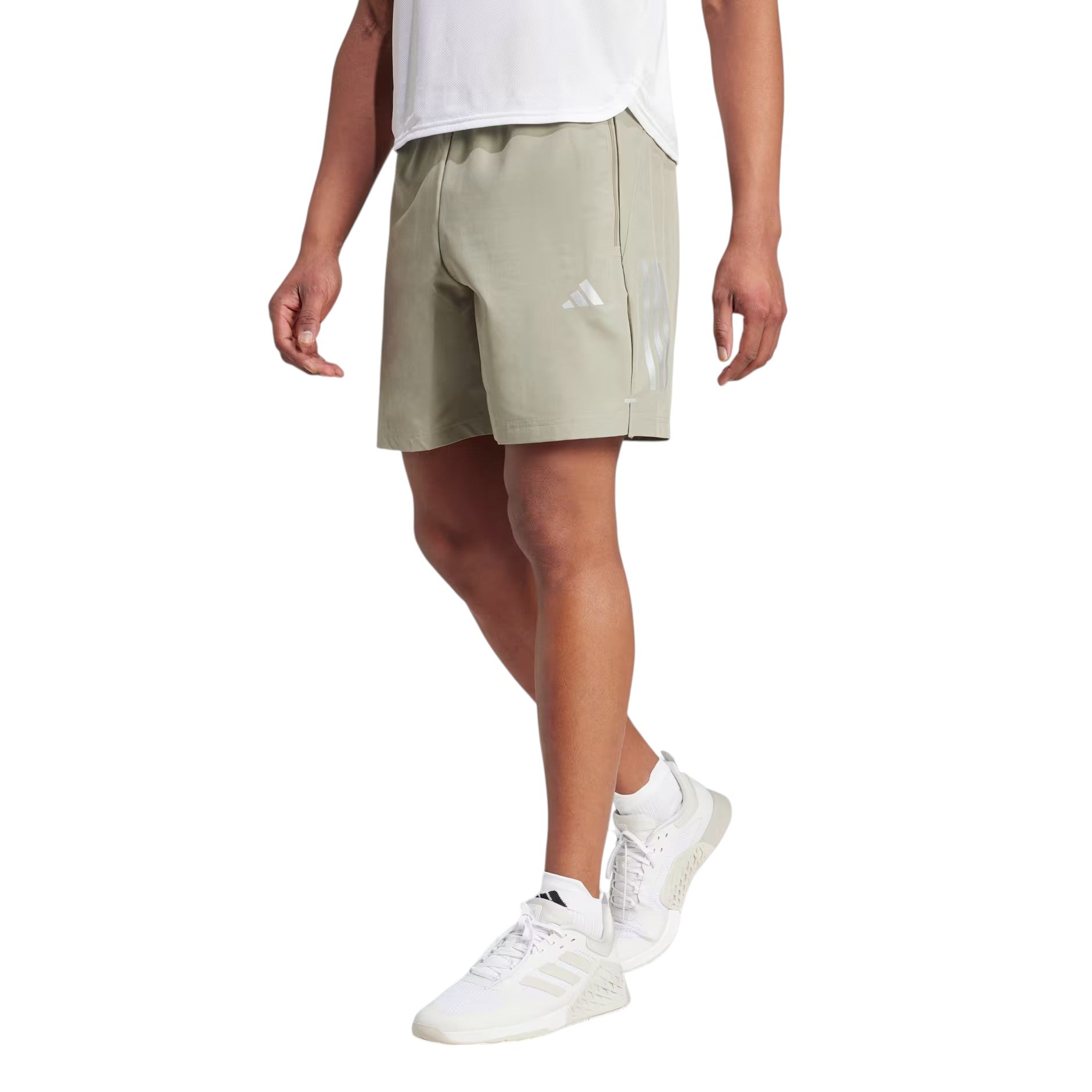 adidas Gym+ Training 3-Stripes Woven Shorts Asia Sizing 'Silver Pebble' IM7483