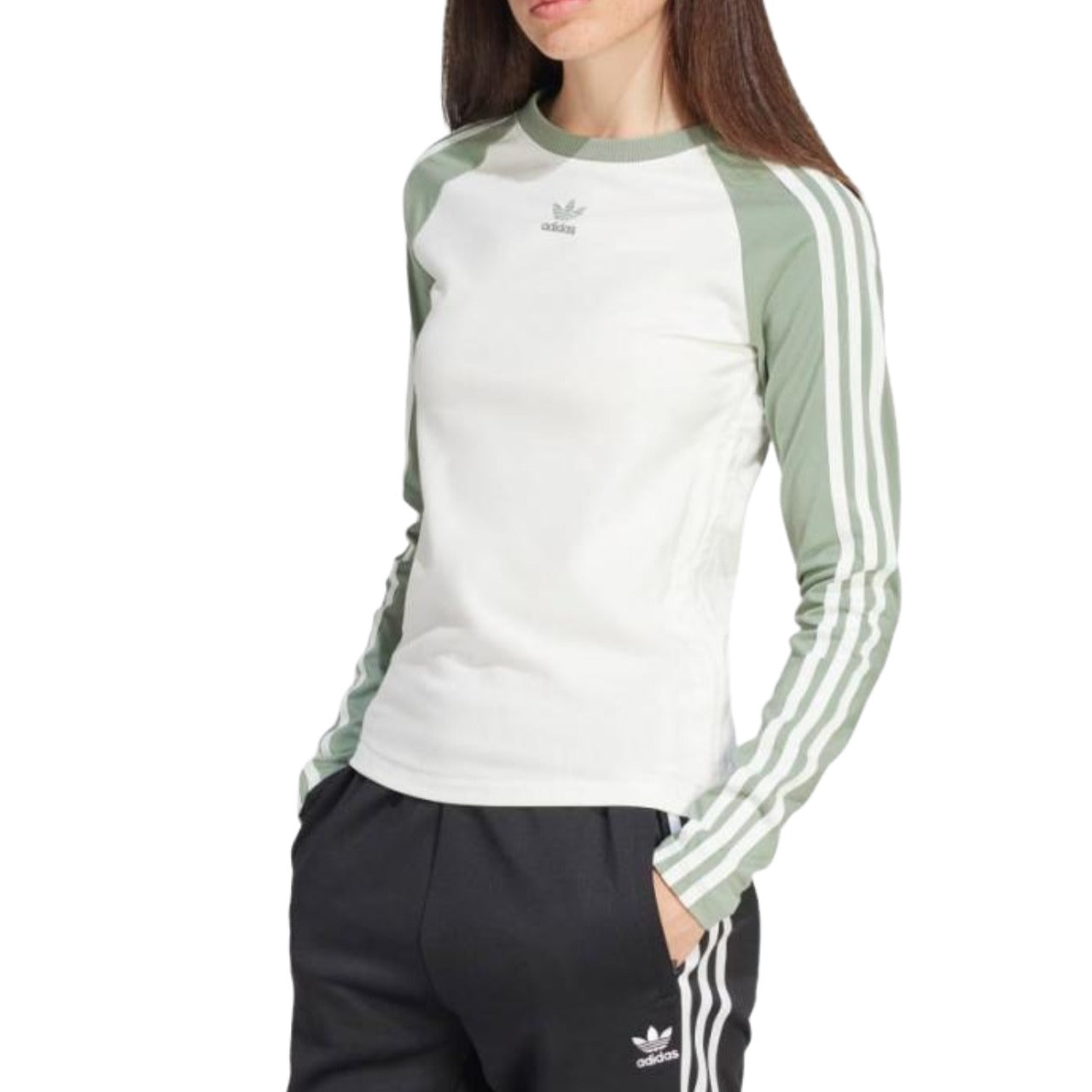 (WMNS) adidas Slim Fit Long Sleeve Tee Asia Sizing 'White Trace Green' IY3197